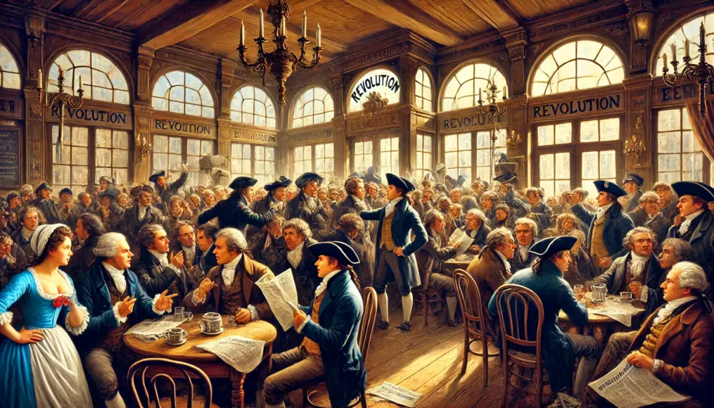 Revolution supporters debating in a café