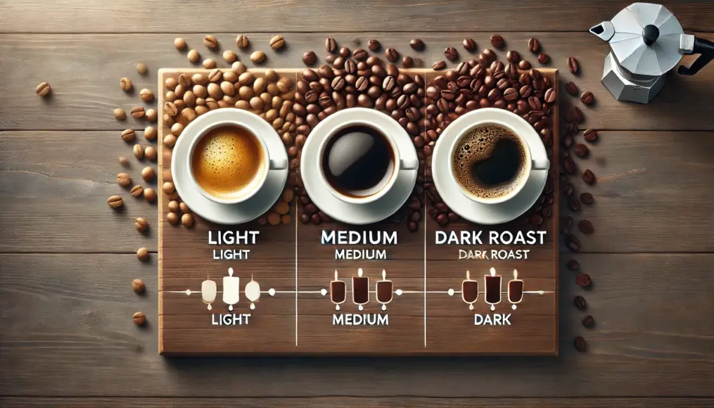 Cups of coffee brewed at different roast levels