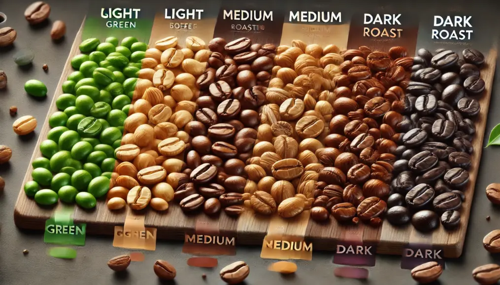 Chart of Coffee Bean Color and Features at Different Roast Stages