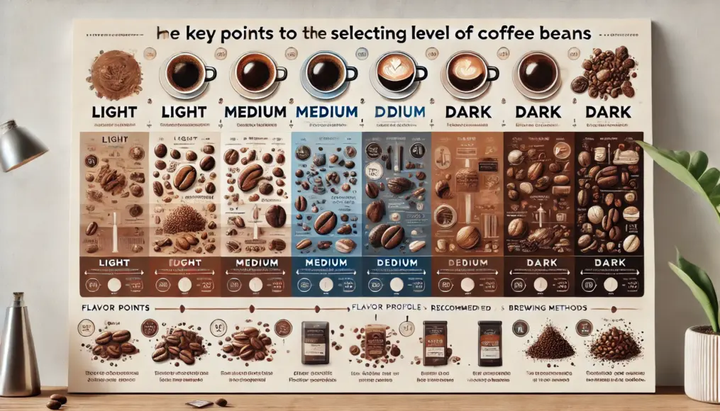 Chart Showing Tips for Selecting Coffee Beans Based on Roast Level