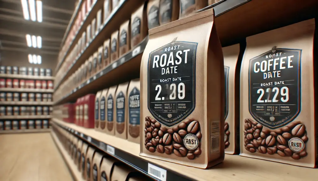 Coffee bean package displaying roast date