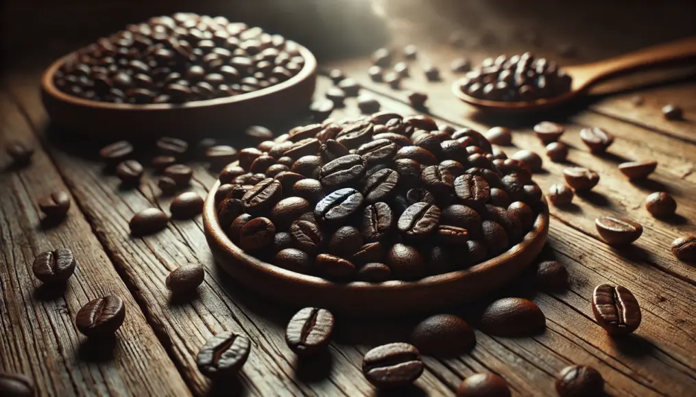 Robusta coffee beans, with their rounded shape and darker tones