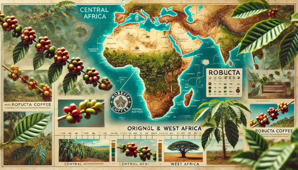 Illustration showing the origins and key traits of Robusta coffee