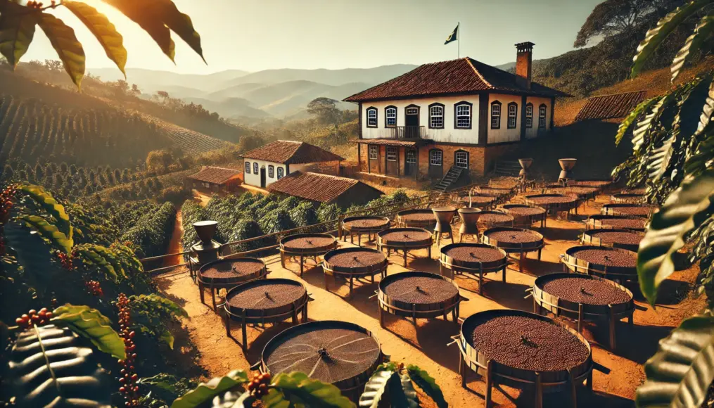 A traditional coffee farm and drying area in São Paulo