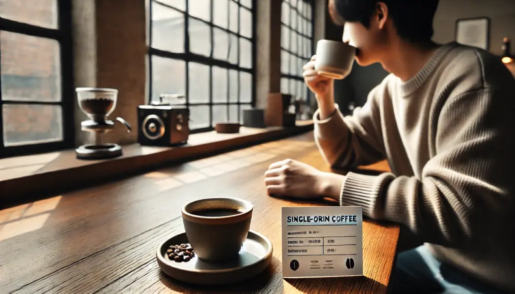 A customer enjoying a cup of single-origin coffee in a café