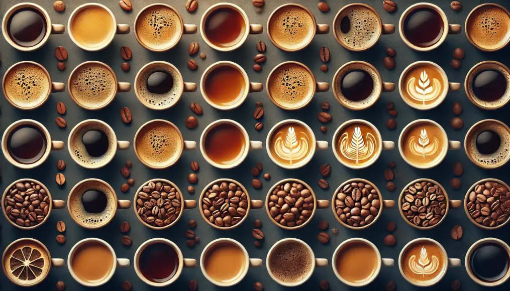 Multiple cups of light roast coffee placed side by side. The left cup contains single-origin coffee, while the right cup holds a blend, allowing for an easy comparison of their distinct characteristics.