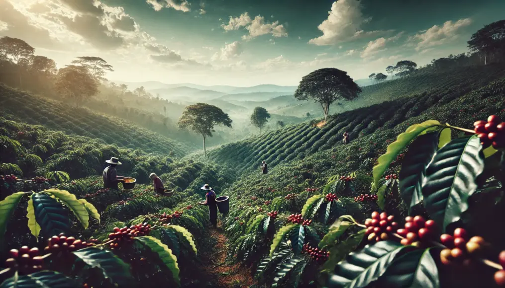 A vast coffee farm where specialty coffee beans are harvested