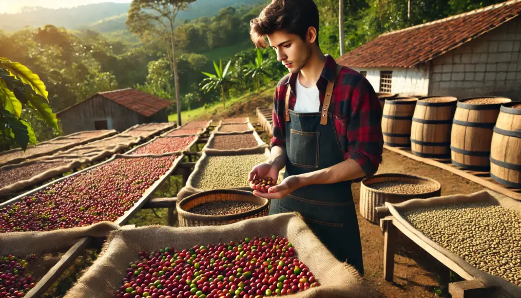 A young farmer producing specialty coffee