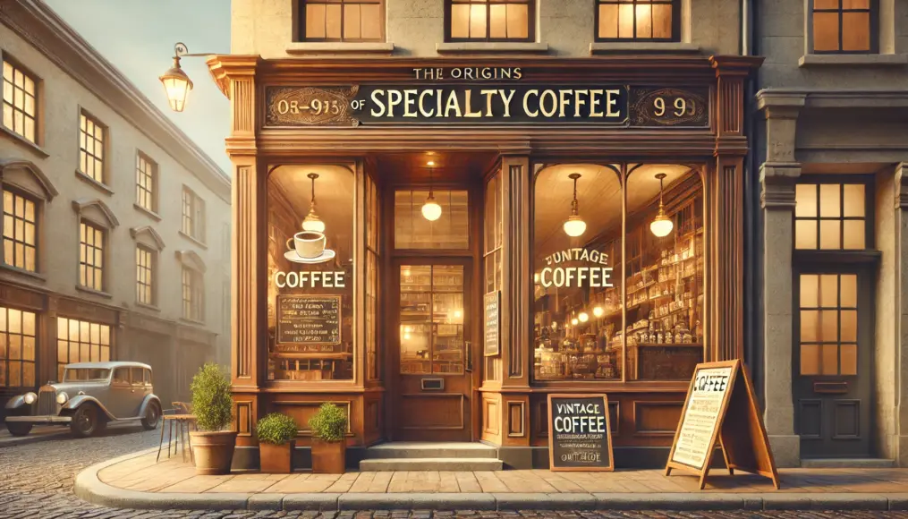 A historic café exterior representing the origins of specialty coffee