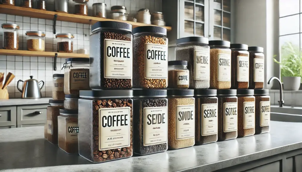 Blended coffee stored in airtight containers