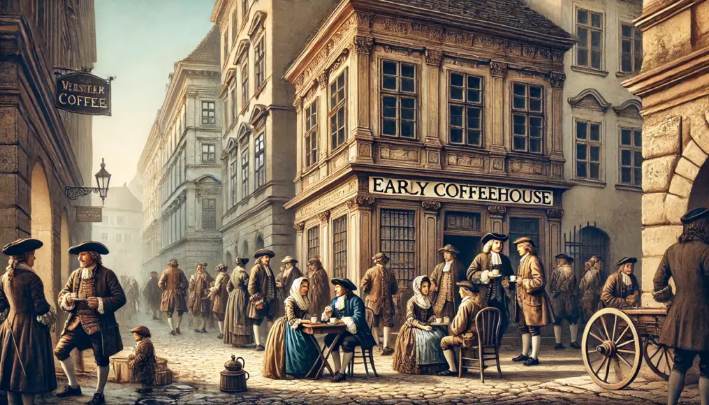 17th-century Vienna street scene with an early coffeehouse