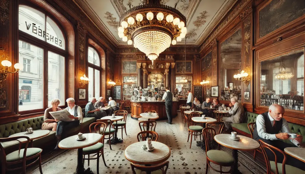 The elegant interior of a traditional Viennese café