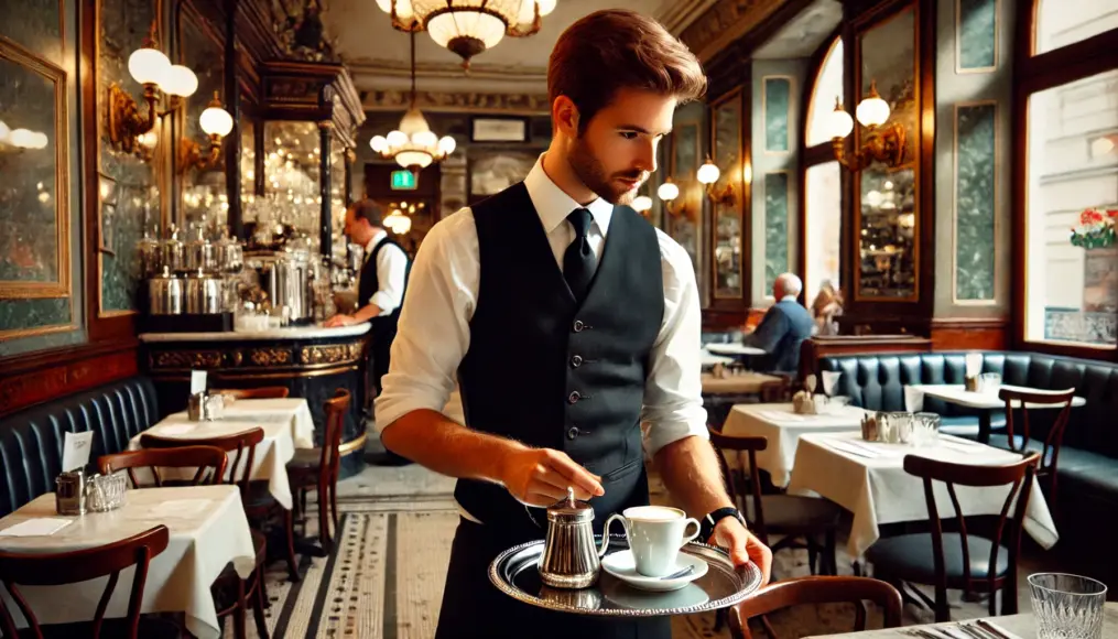 A waiter serving coffee at a Viennese café