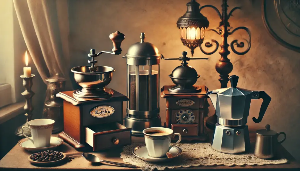 A traditional Viennese coffee brewing setup