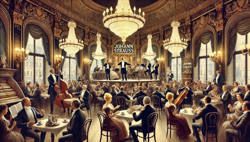 A Viennese café featuring a performance of Johann Strauss’s music