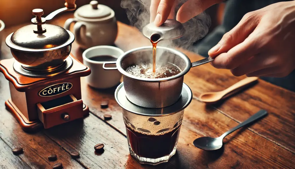 A Vietnamese-style filter brewing coffee