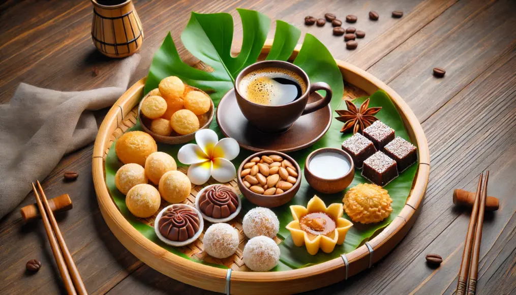 Vietnamese coffee served with traditional sweets