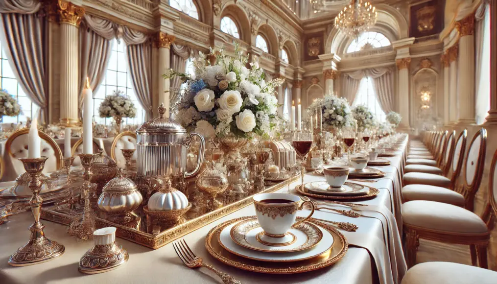 An elegant coffee set served at a wedding venue