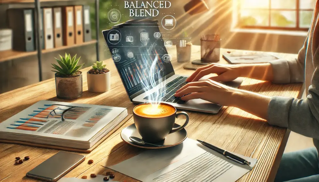 Balanced blend coffee for a workday break at your desk