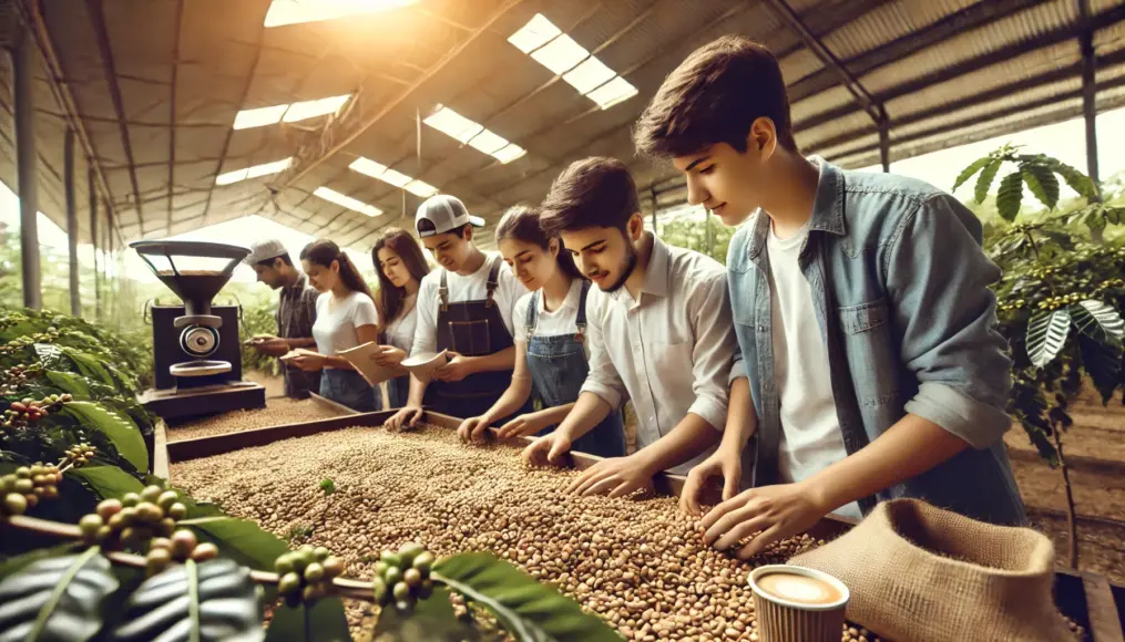 Young coffee farmers working on quality improvement